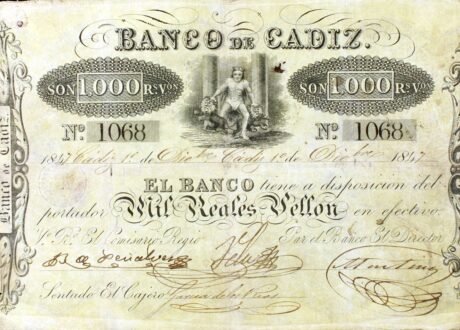 Аверс банкноты 1000 reali Vellona Banco de Cadiz (Hiszpania)