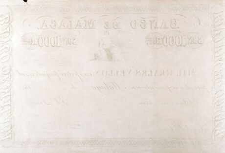 Реверс банкноты 1000 реалов Веллона Банко де Малага (Испания) 1860 года