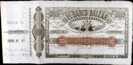 Аверс банкноты 1000 реалов Веллона Банко Балеар (Испания) 1864 года