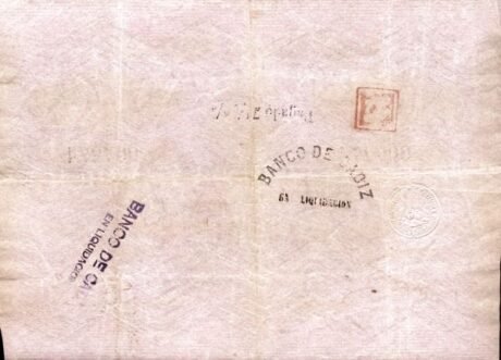 Реверс банкноты 2000 Reales de Vellón Banco de Cádiz (Hiszpania)