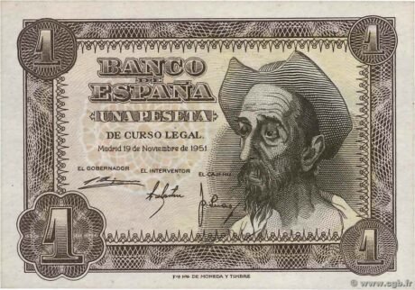 Аверс банкноты 1 песета (Испания) 1951 года