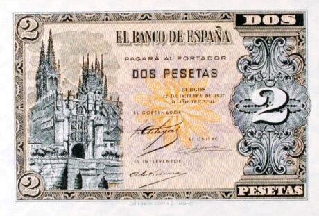 Аверс банкноты 2 pesety (Hiszpania) 1937