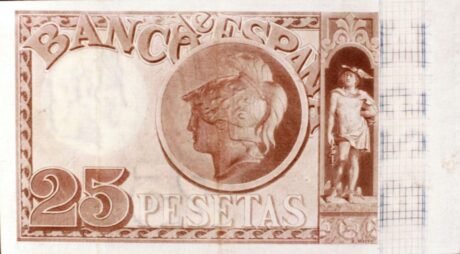 Реверс банкноты 25 песет (Испания) 1893 года