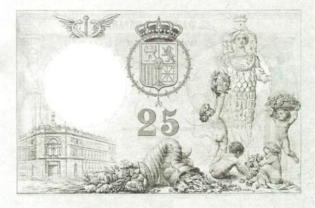 Реверс банкноты 25 peset (Hiszpania) 1904