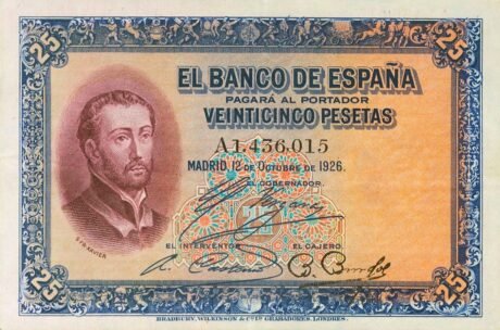 Аверс банкноты 25 песет (Испания) 1926 года