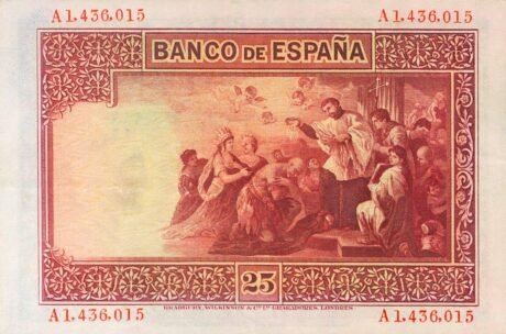 Реверс банкноты 25 песет (Испания) 1926 года