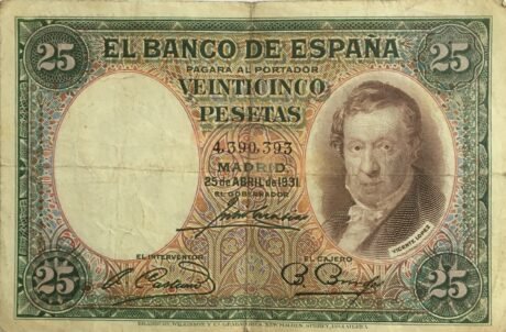 Аверс банкноты 25 peset (Hiszpania) 1931