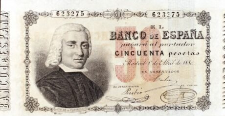 Аверс банкноты 50 peset (Hiszpania) 1880