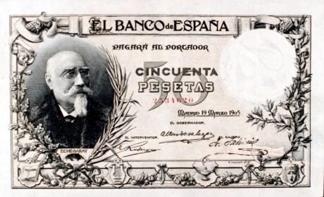 Аверс банкноты 50 песет (Испания) 1905 года