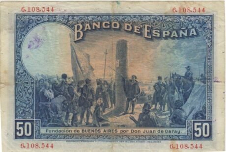 Реверс банкноты 50 peset, przed emisją, ręcznie drukowane (Hiszpania) 1931
