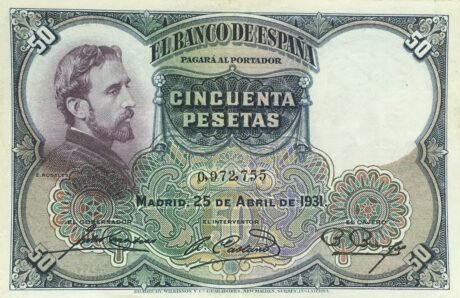 Аверс банкноты 50 peset (Hiszpania) 1931