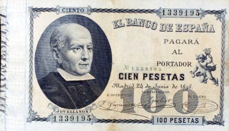 Аверс банкноты 100 песет (Испания) 1898 года