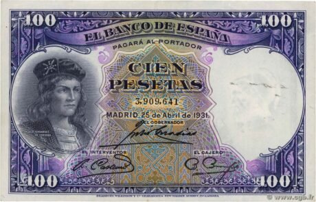 Аверс банкноты 100 peset (Hiszpania) 1931