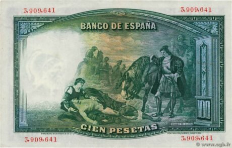 Реверс банкноты 100 peset (Hiszpania) 1931