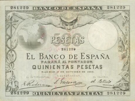 Аверс банкноты 500 песет (Испания) 1903 года