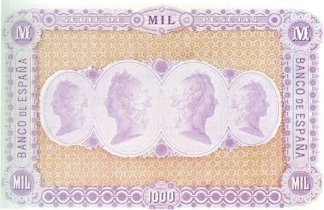 Реверс банкноты 1000 песет (Испания) 1874 года
