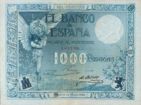 Аверс банкноты 1000 песет (Испания) 1907 года