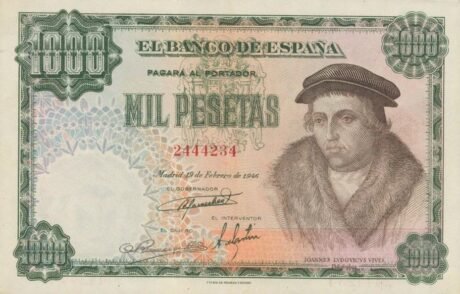 Аверс банкноты 1000 песет (Испания) 1946 года