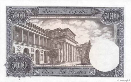 Реверс банкноты 5000 песет (Испания) 1976 года