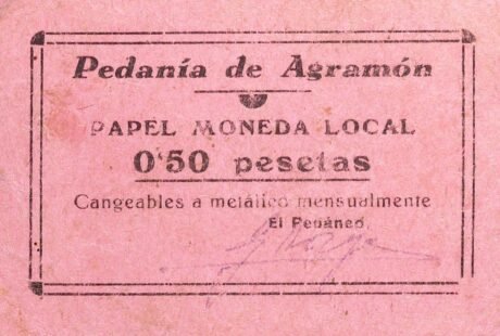 Аверс банкноты 0.50 pesetas Agramon (Spain)