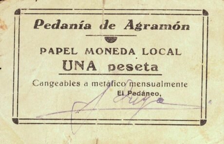 Аверс банкноты 1 песета Аграмон (Испания)