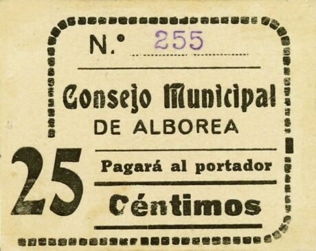Аверс банкноты 25 centymów Alborea (Hiszpania)