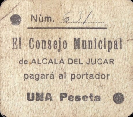 Аверс банкноты 1 peseta Alcalá del Júcar (Hiszpania)