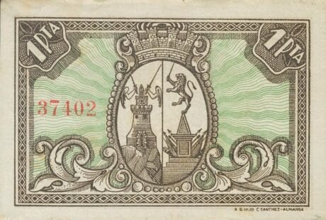Реверс банкноты 1 песета Альманса (Испания)