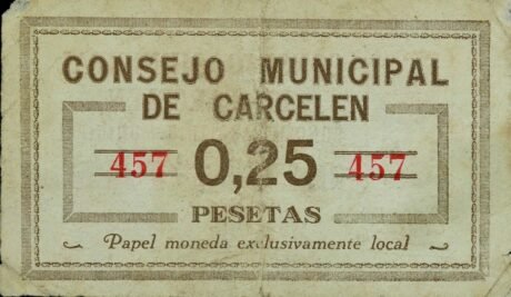 Реверс банкноты 0.25 peseta Carcelen (Spain) 1937