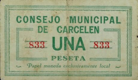Реверс банкноты 1 peseta Carcelen (Spain) 1937