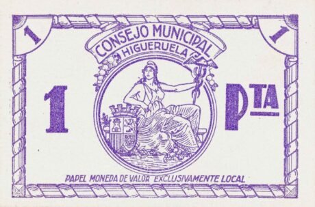 Аверс банкноты 1 песета Игеруэла (Испания)