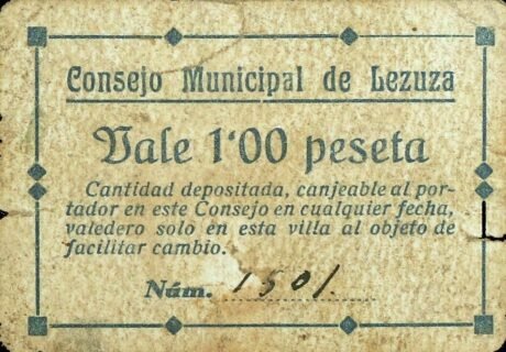 Аверс банкноты 1 песета лезуза (Испания)