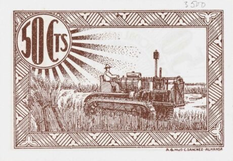 Реверс банкноты 50 сантимов Монтеалегре дель Кастильо (Испания)