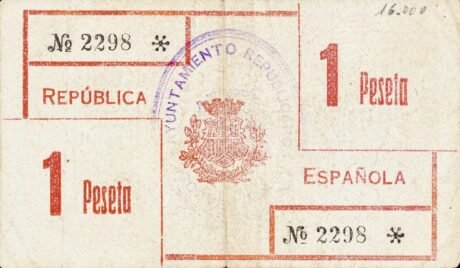 Реверс банкноты 1 peseta Sokovo (Spain) 1937