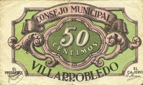 Аверс банкноты 50 сантимов Вильярробледо (Испания) 1937 года