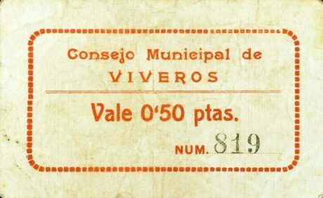 Аверс банкноты 0.50 pesetas Viveros (Spain)