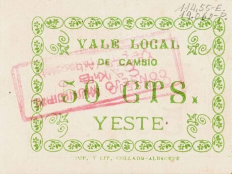 Реверс банкноты 50 сантимов Йесте (Испания)