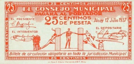 Аверс банкноты 25 centymów Alcoy (Hiszpania) 1937