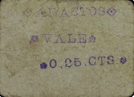 Аверс банкноты 25 сантимов Альмудайна (Испания)