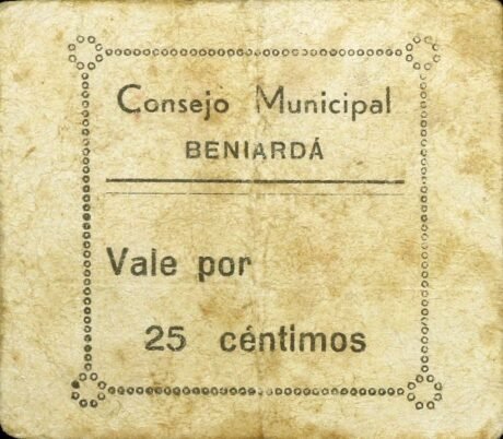 Аверс банкноты 25 centymów Benyarda (Hiszpania)