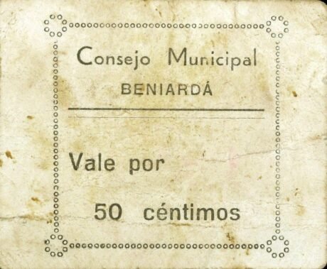 Аверс банкноты 50 centymów Benyarda (Hiszpania)