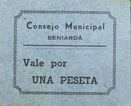 Аверс банкноты 1 песета Беньярда (Испания)