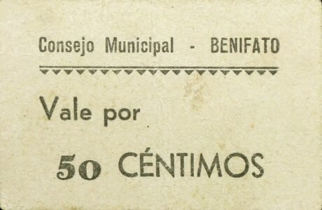 Аверс банкноты 50 сантимов Бенифато (Испания)