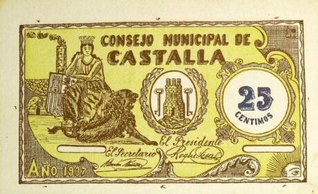Аверс банкноты 25 centymów Castalla (Hiszpania) 1937
