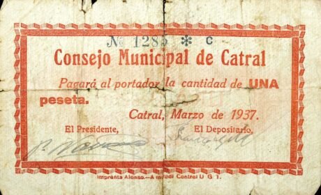 Аверс банкноты 1 peseta Catral (Spain) 1937