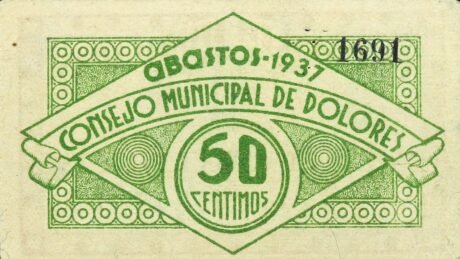 Реверс банкноты 50 centymów Dolores (Hiszpania) 1937