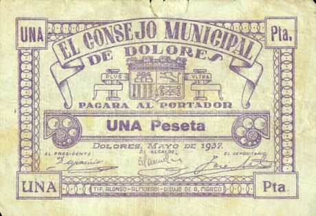 Аверс банкноты 1 песета Долорес (Испания) 1937 года