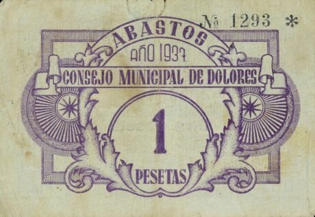 Реверс банкноты 1 песета Долорес (Испания) 1937 года