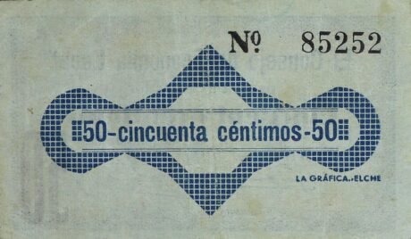 Реверс банкноты 50 centymów Elche (Hiszpania) 1937