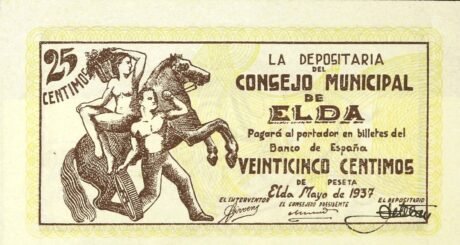 Аверс банкноты 25 centymów Elda (Hiszpania) 1937